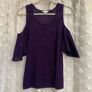 Candie’s Dark Purple Violet Off the Shoulder Knit Blouse